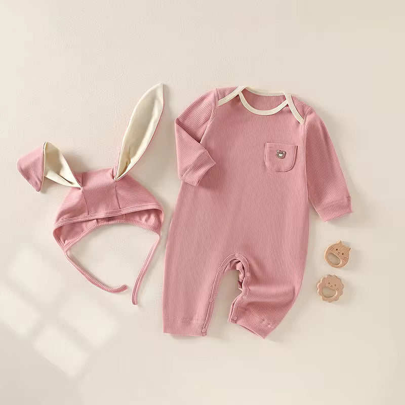 Ribbed Romper set with Bunny Ears Hat