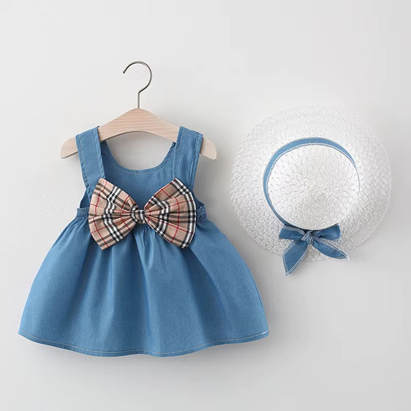 Blue Denim Baby Dress & Hat Set