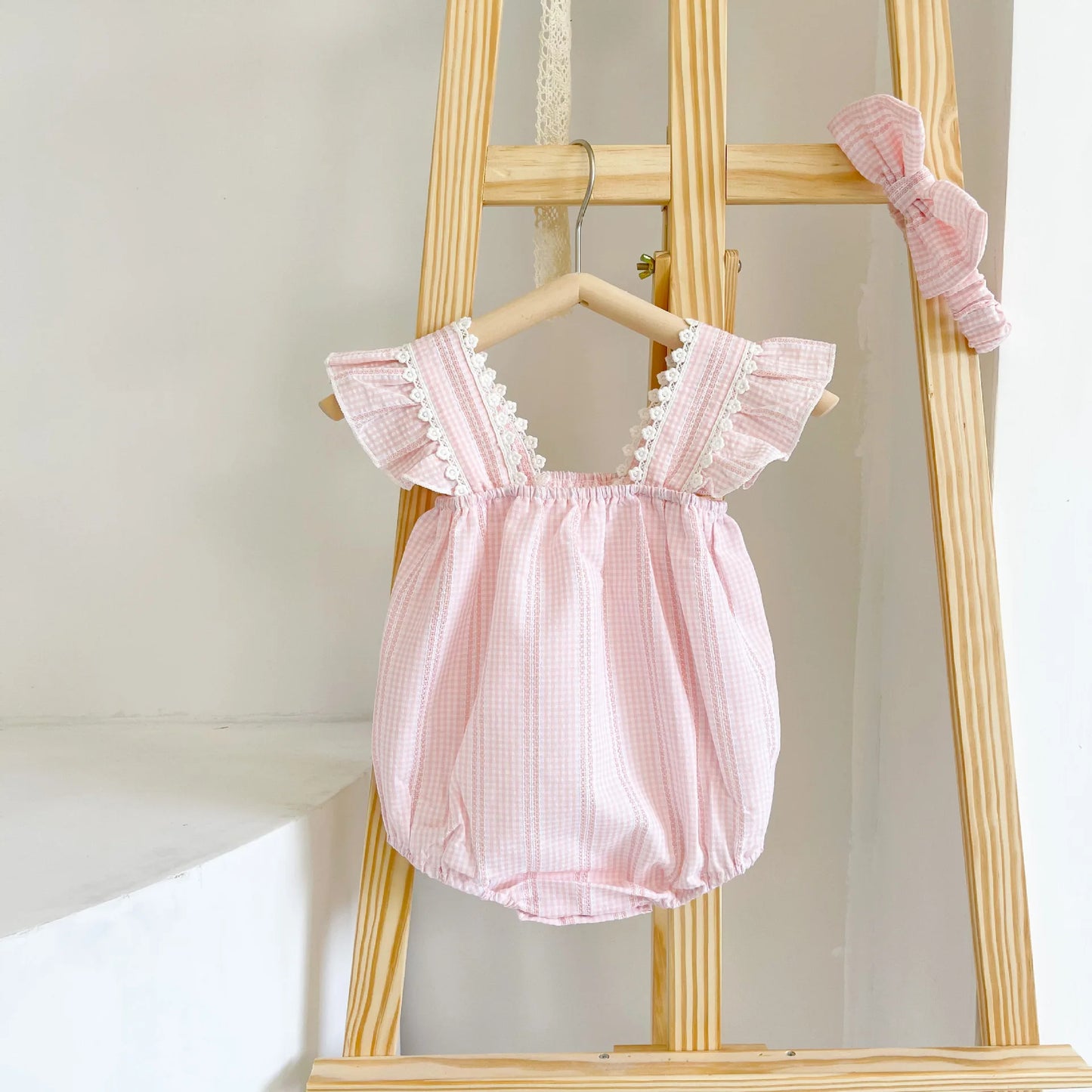 Ruffled Sleeve Romper in Blush Pink