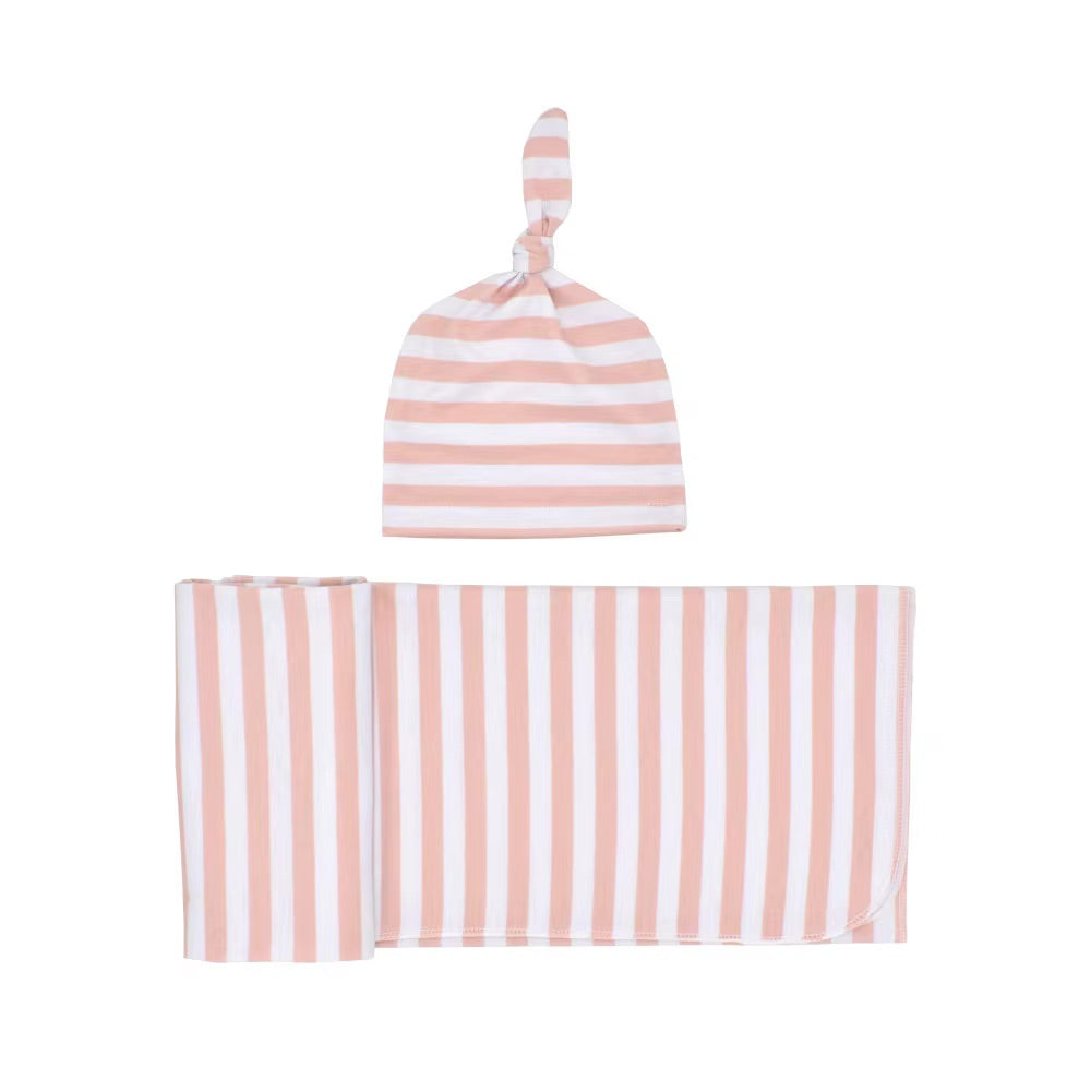 Long stripe swaddle with cap