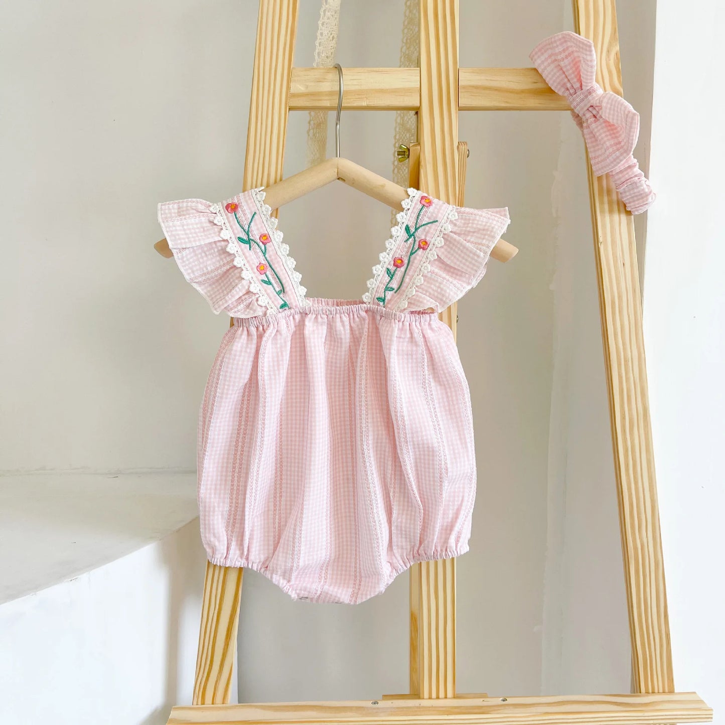 Ruffled Sleeve Romper in Blush Pink
