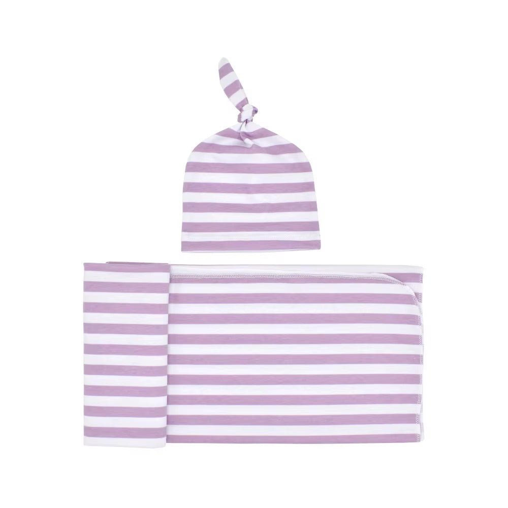 Long stripe swaddle with cap