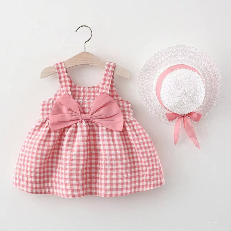 Pink Gingham Baby Dress & Hat Set 🎀☀️